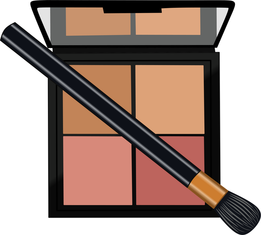blush on make-up palette with make up brush