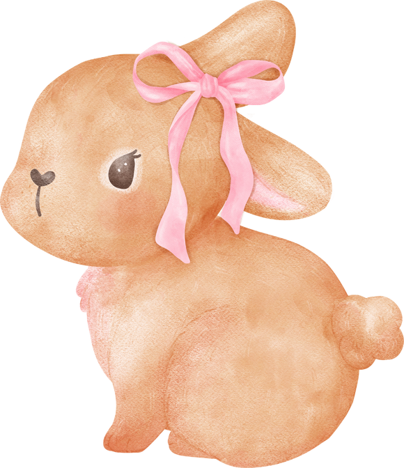 Coquette bunny with Pink Ribbon bow watercolor